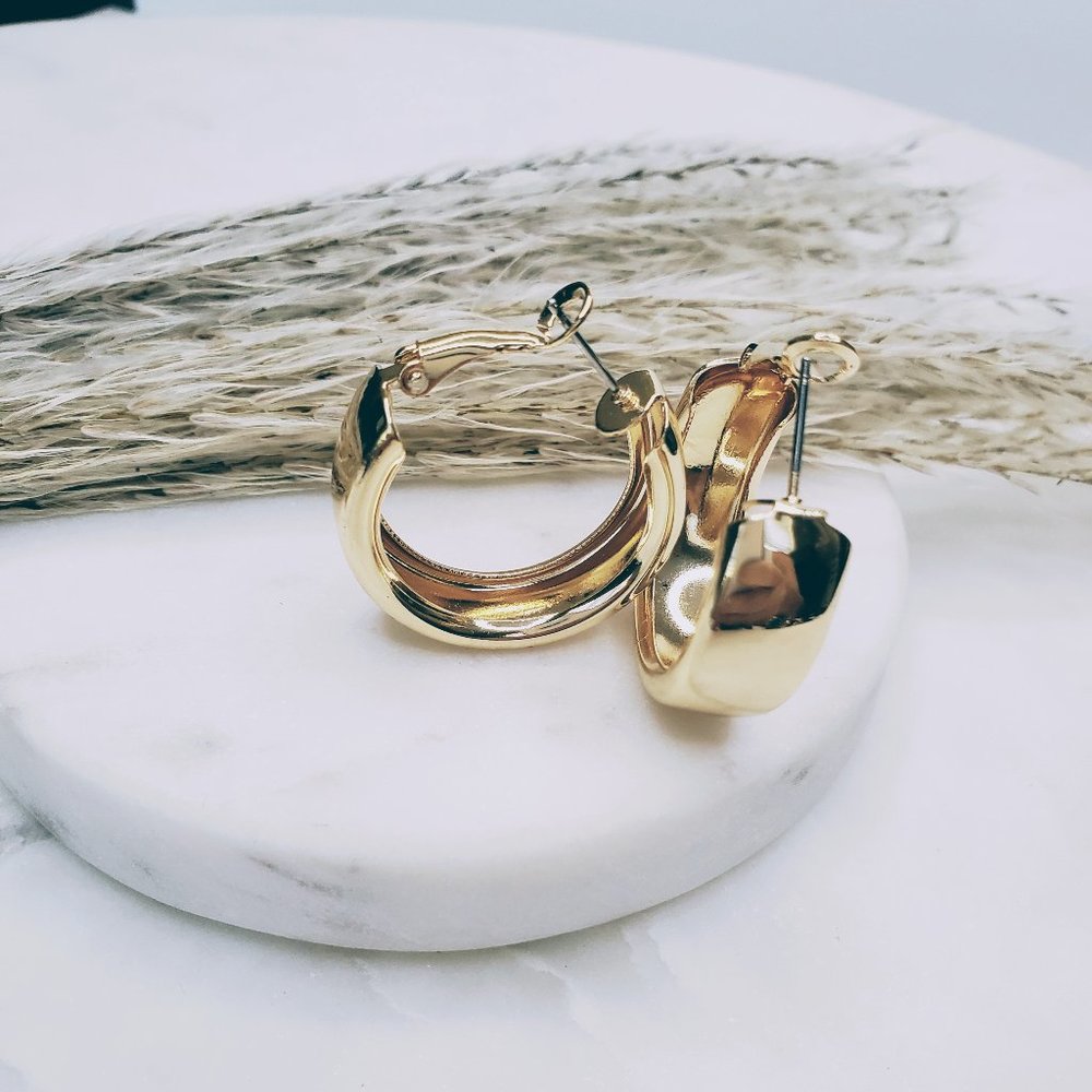 5 for $25 Gold Color Wide Small Hoop Earrings - Picture 5 of 7